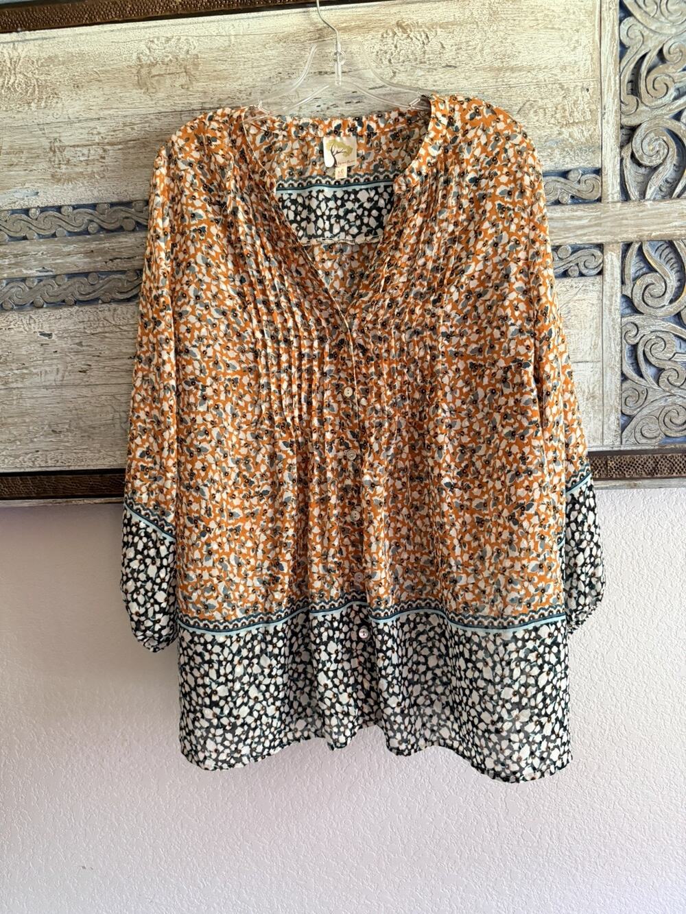 Fig & Flowers Floral Tunic Shirt Size xl Boho